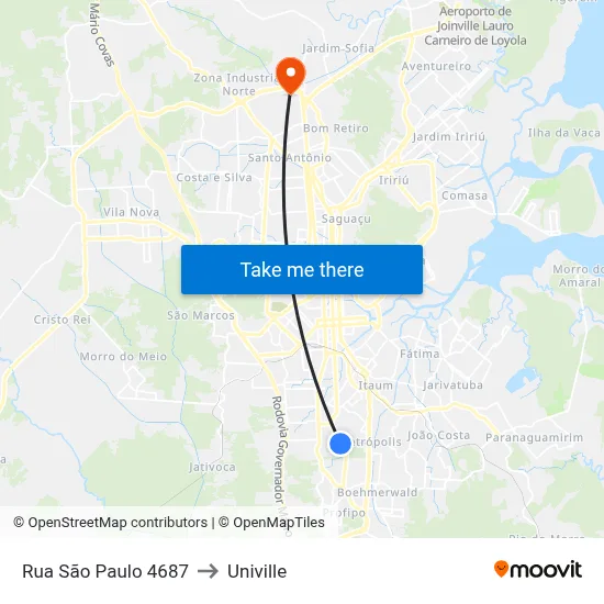 Rua São Paulo 4687 to Univille map