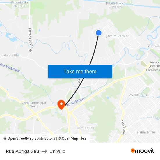Rua Auriga 383 to Univille map