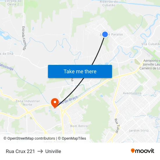Rua Crux 221 to Univille map