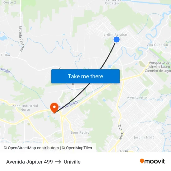 Avenida Júpiter 499 to Univille map