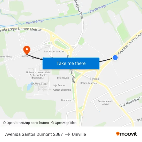 Avenida Santos Dumont 2387 to Univille map