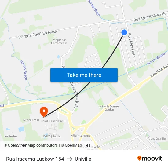 Rua Iracema Luckow 154 to Univille map