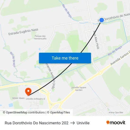 Rua Dorothóvio Do Nascimento 202 to Univille map
