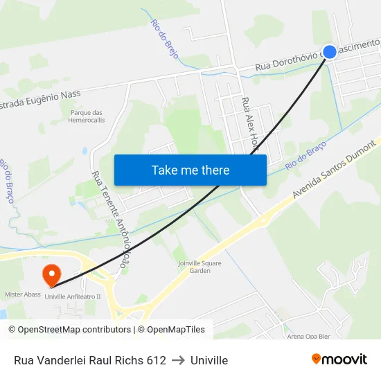 Rua Vanderlei Raul Richs 612 to Univille map