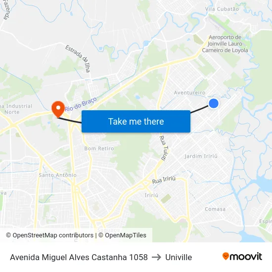 Avenida Miguel Alves Castanha 1058 to Univille map