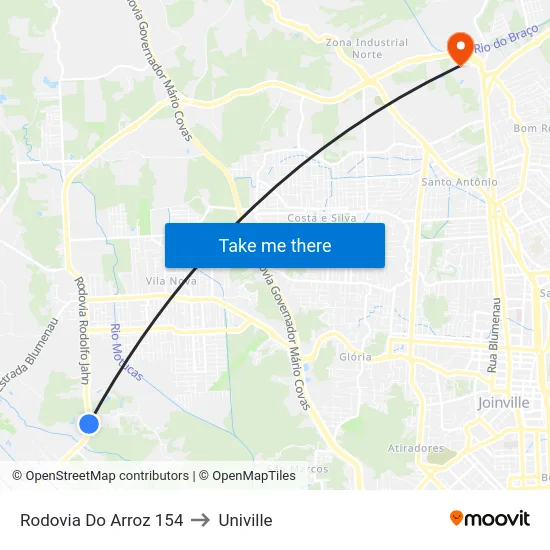 Rodovia Do Arroz 154 to Univille map
