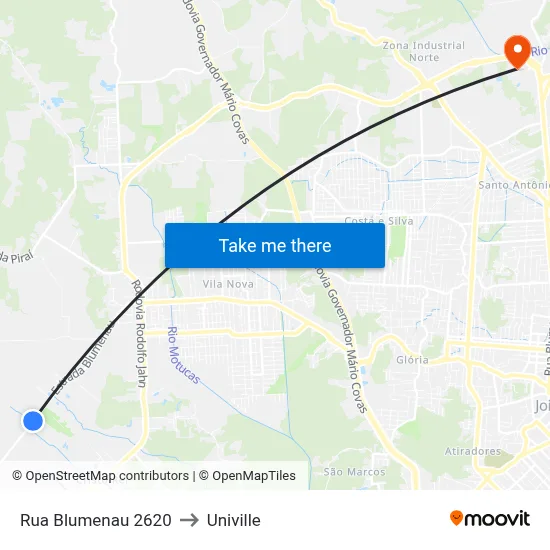 Rua Blumenau 2620 to Univille map