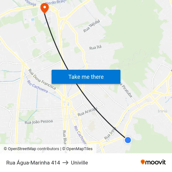 Rua Água-Marinha 414 to Univille map