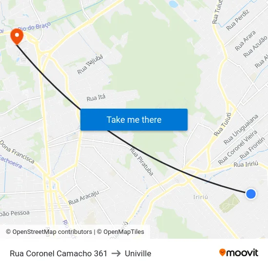Rua Coronel Camacho 361 to Univille map