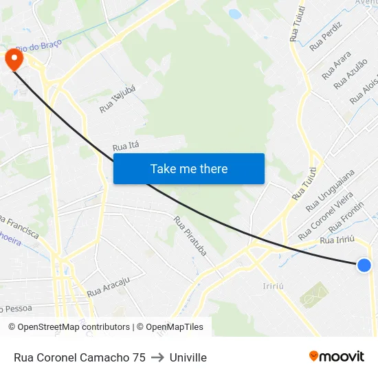 Rua Coronel Camacho 75 to Univille map