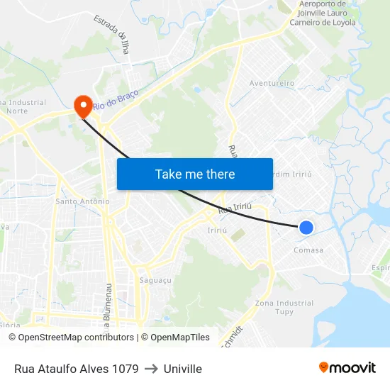 Rua Ataulfo Alves 1079 to Univille map