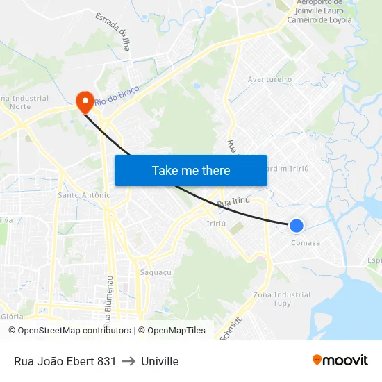 Rua João Ebert 831 to Univille map