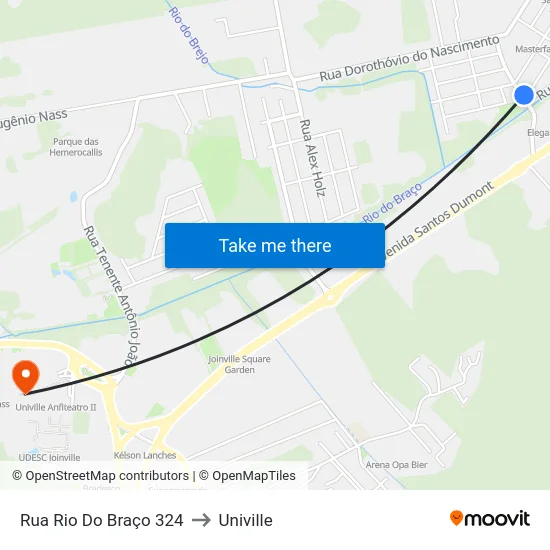 Rua Rio Do Braço 324 to Univille map