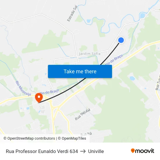 Rua Professor Eunaldo Verdi 634 to Univille map