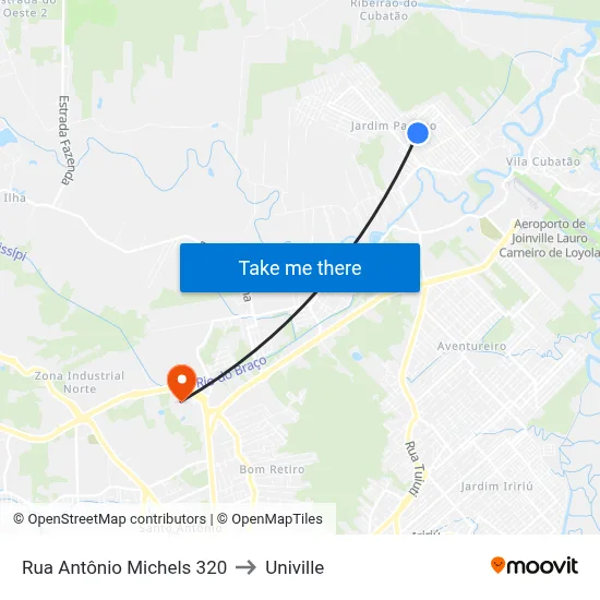 Rua Antônio Michels 320 to Univille map