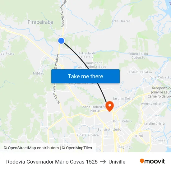 Rodovia Governador Mário Covas 1525 to Univille map