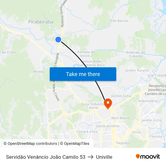 Servidão Venâncio João Camilo 53 to Univille map