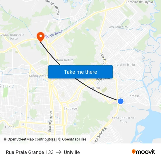 Rua Praia Grande 133 to Univille map