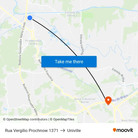 Rua Vergílio Prochnow 1371 to Univille map