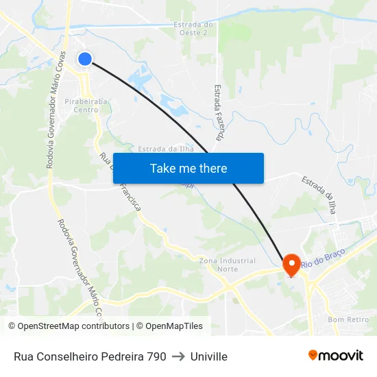 Rua Conselheiro Pedreira 790 to Univille map