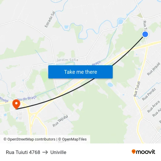 Rua Tuiuti 4768 to Univille map