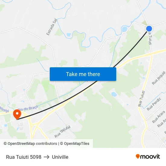 Rua Tuiuti 5098 to Univille map
