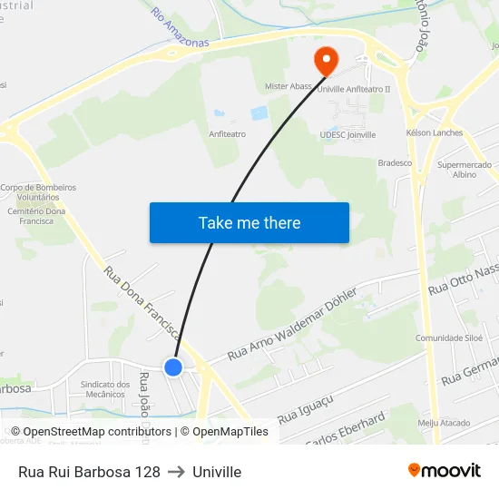 Rua Rui Barbosa 128 to Univille map