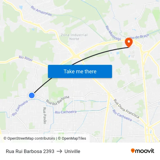 Rua Rui Barbosa 2393 to Univille map