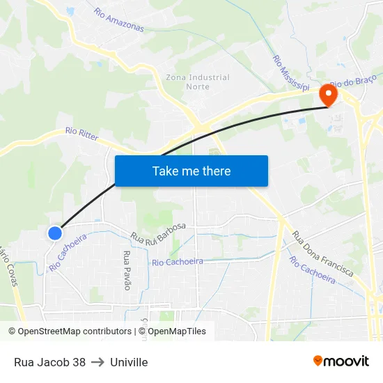Rua Jacob 38 to Univille map