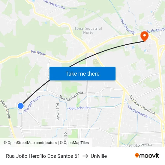 Rua João Hercílio Dos Santos 61 to Univille map
