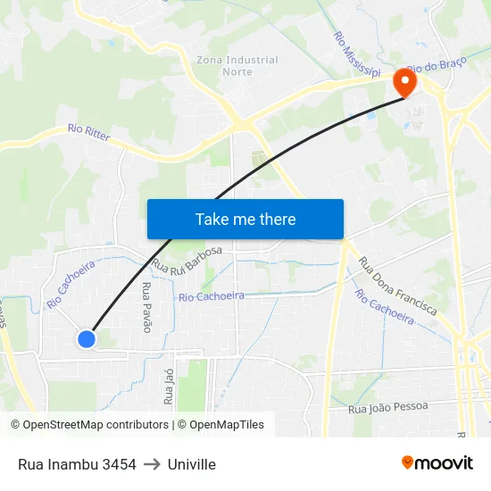 Rua Inambu 3454 to Univille map