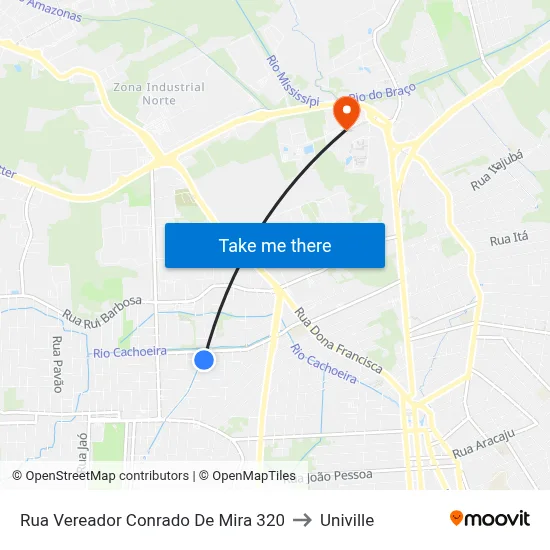 Rua Vereador Conrado De Mira 320 to Univille map