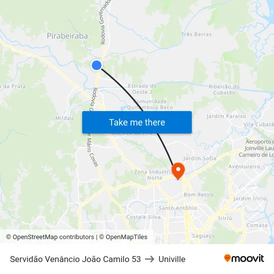 Servidão Venâncio João Camilo 53 to Univille map