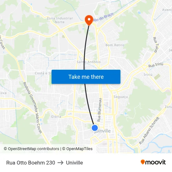 Rua Otto Boehm 230 to Univille map