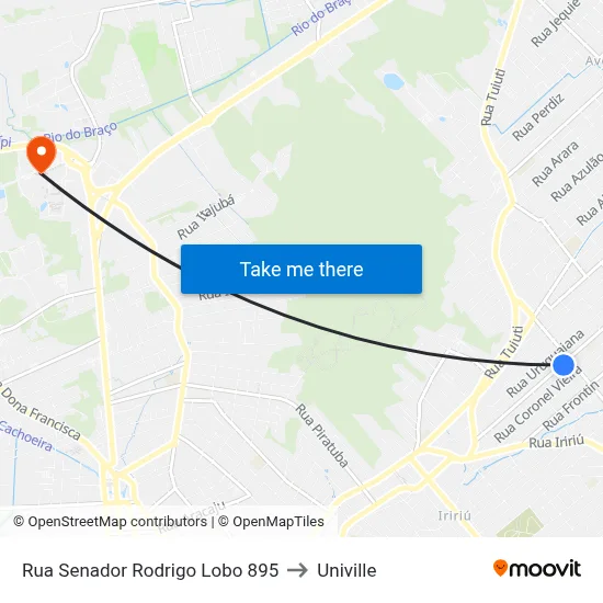 Rua Senador Rodrigo Lobo 895 to Univille map