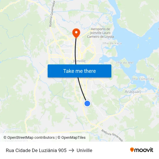 Rua Cidade De Luziânia 905 to Univille map