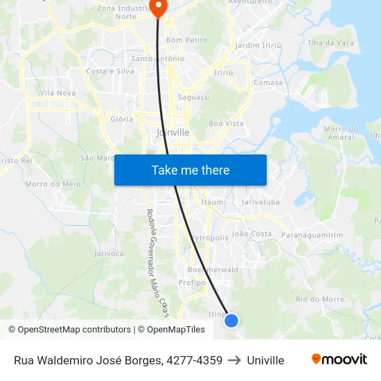 Rua Waldemiro José Borges, 4277-4359 to Univille map
