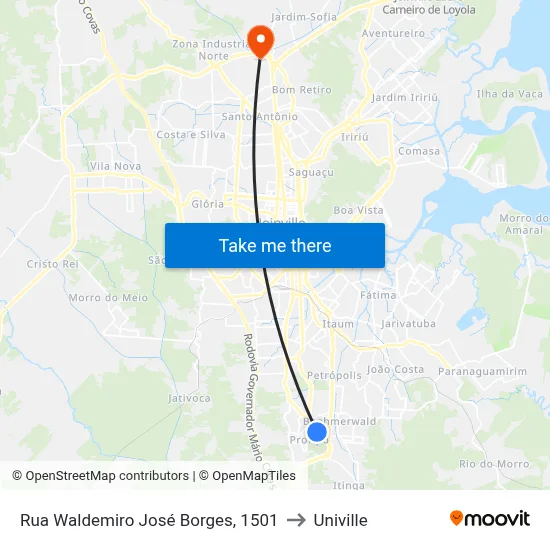Rua Waldemiro José Borges, 1501 to Univille map