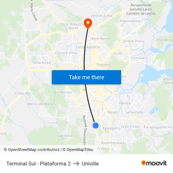 Terminal Sul - Plataforma 2 to Univille map