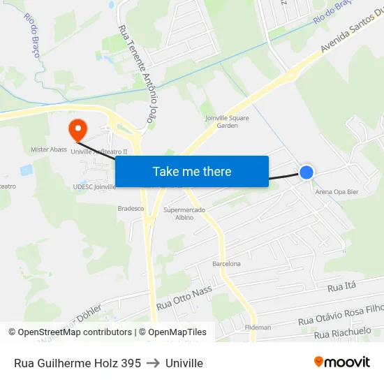 Rua Guilherme Holz 395 to Univille map