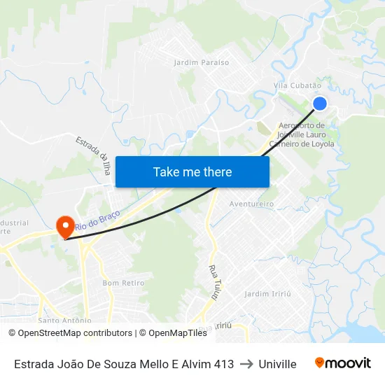 Estrada João De Souza Mello E Alvim 413 to Univille map