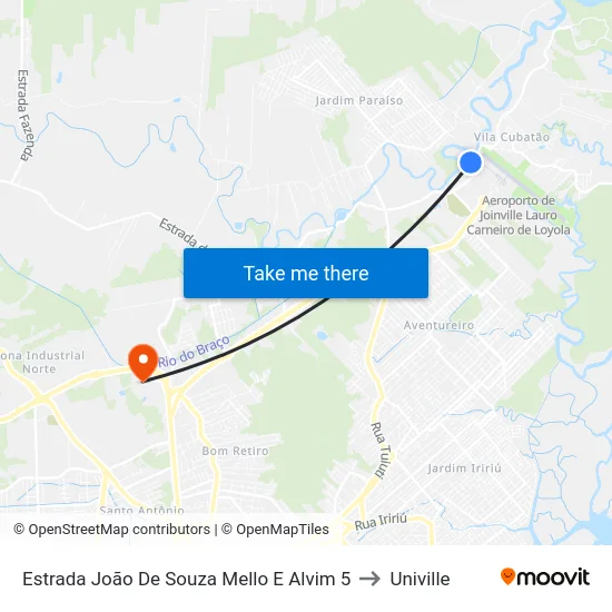 Estrada João De Souza Mello E Alvim 5 to Univille map