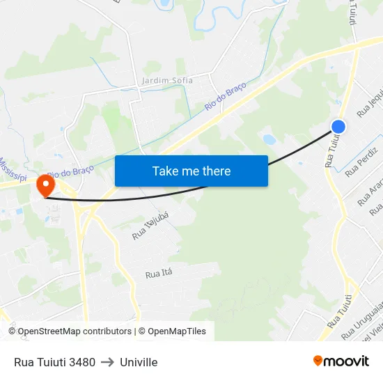 Rua Tuiuti 3480 to Univille map