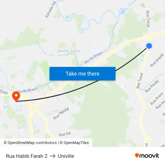Rua Habib Farah 2 to Univille map
