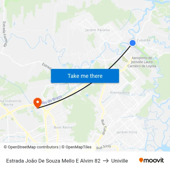 Estrada João De Souza Mello E Alvim 82 to Univille map