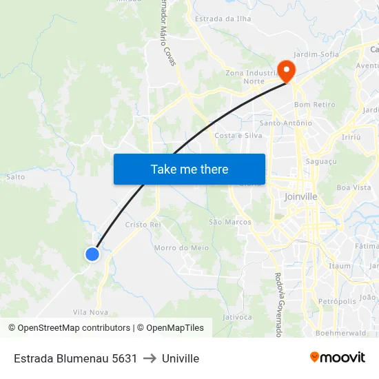 Estrada Blumenau 5631 to Univille map