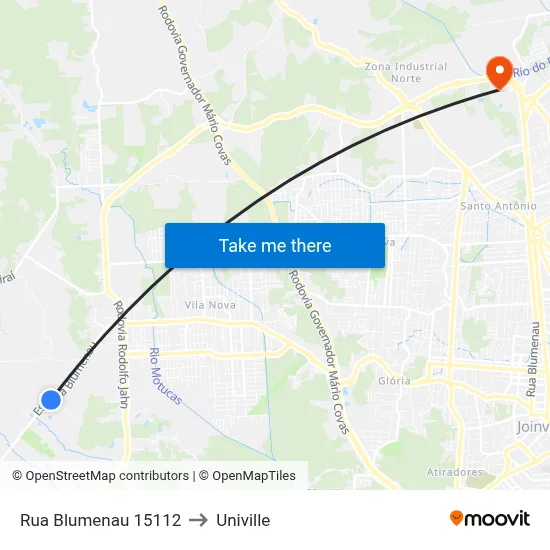 Rua Blumenau 15112 to Univille map