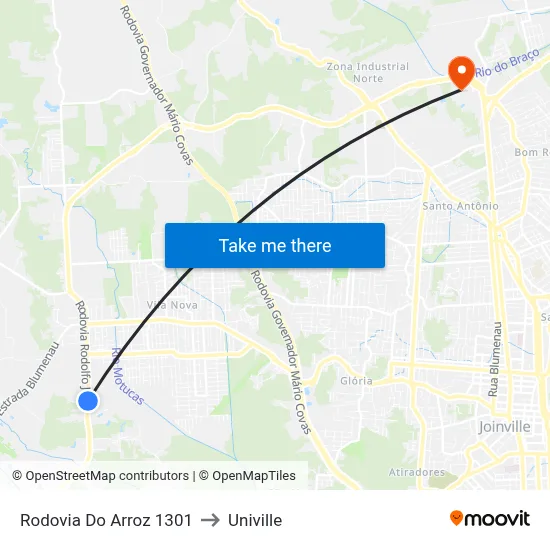 Rodovia Do Arroz 1301 to Univille map