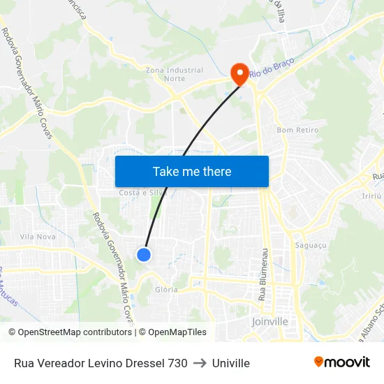 Rua Vereador Levino Dressel 730 to Univille map