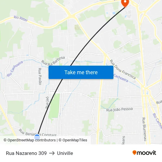 Rua Nazareno 309 to Univille map